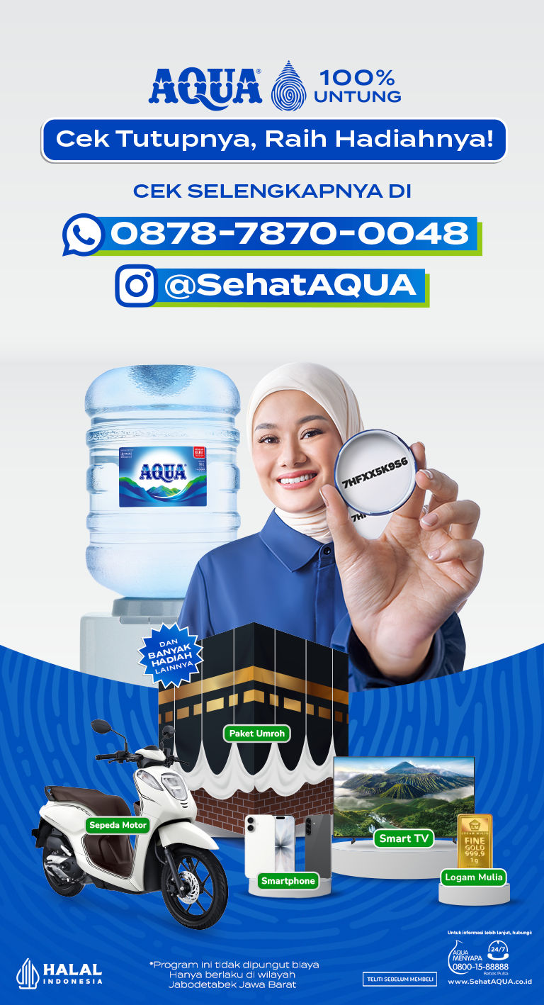 AQUA 100% Untung. Cek tutupnya, raih hadiahnya!